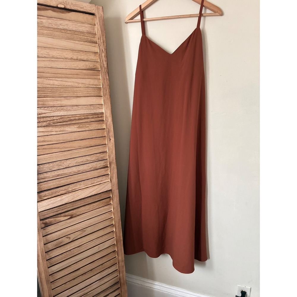 By Egreis Rust Orange V-Neck Midi Slip Dress Size M Cottagecore Boho Fall